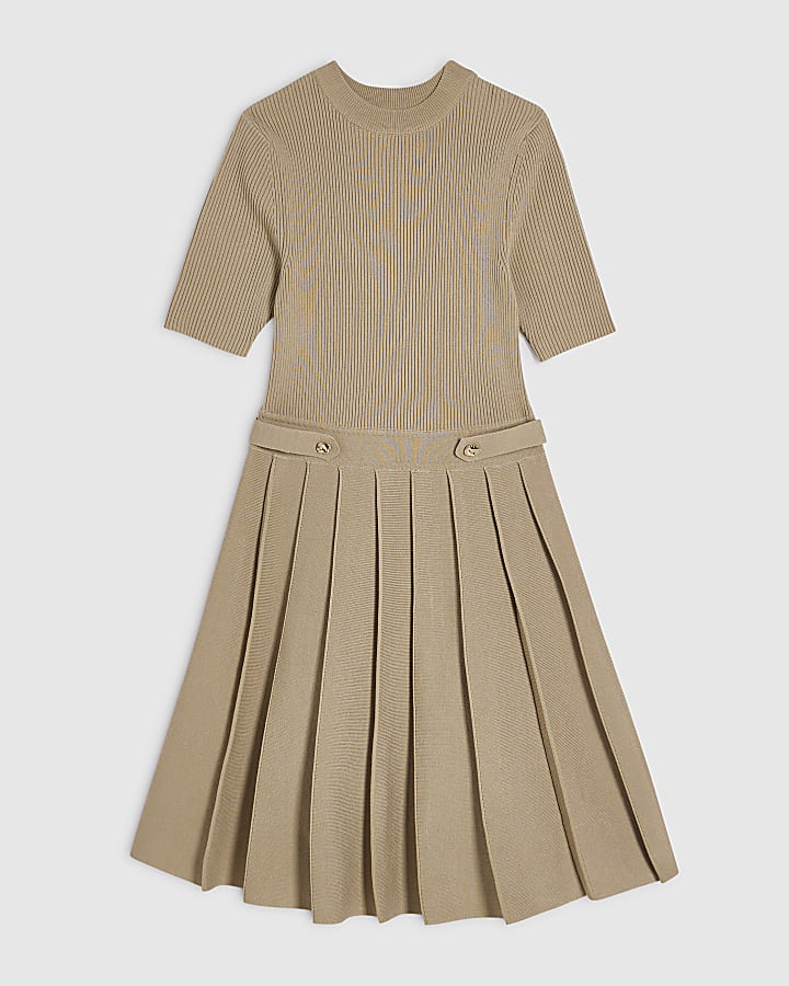 Beige Trim Detail Flippy Knitted Dress