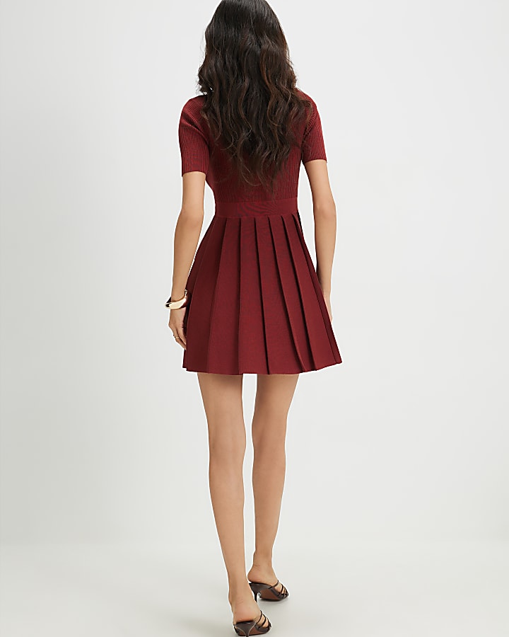 Red Trim Detail Flippy Knitted Dress
