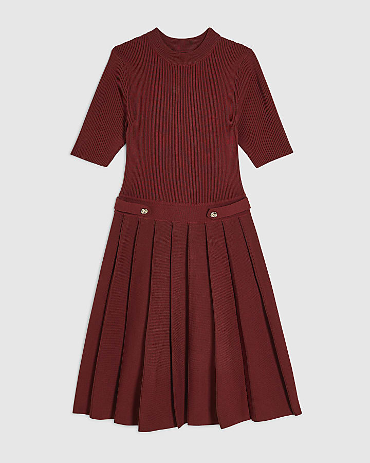 Red Trim Detail Flippy Knitted Dress