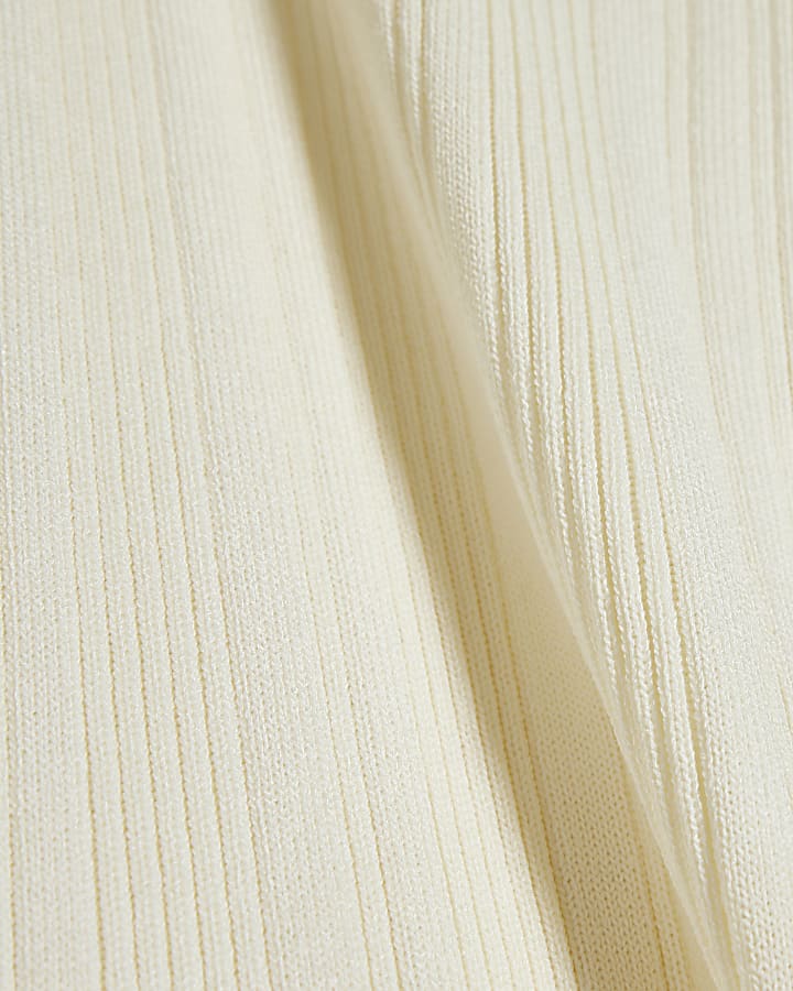 Cream Knit Long Sleeve Polo Top