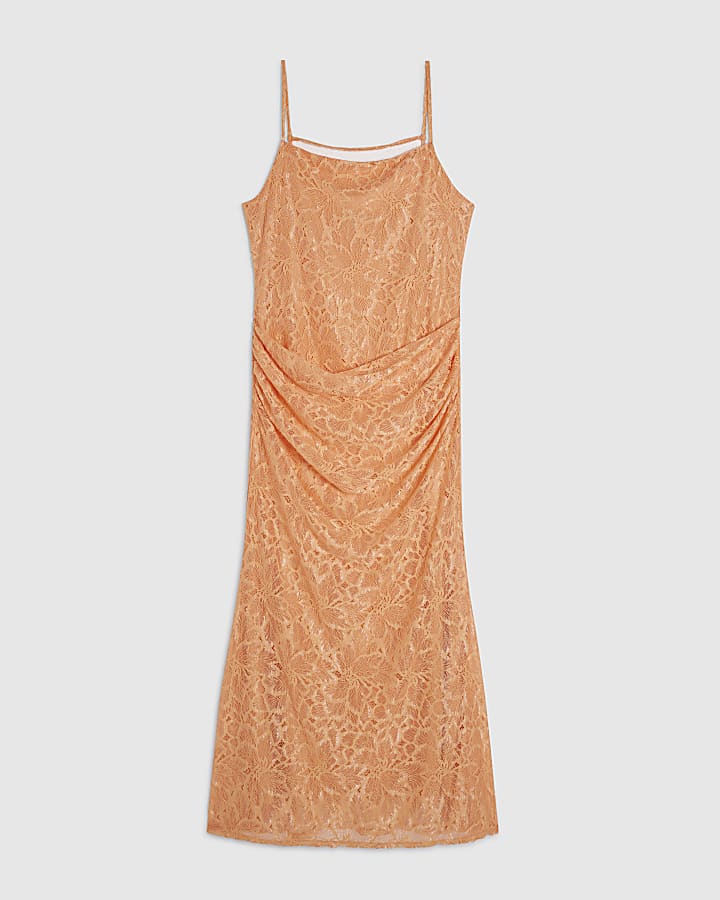 Orange Lace Drape Maxi Dress