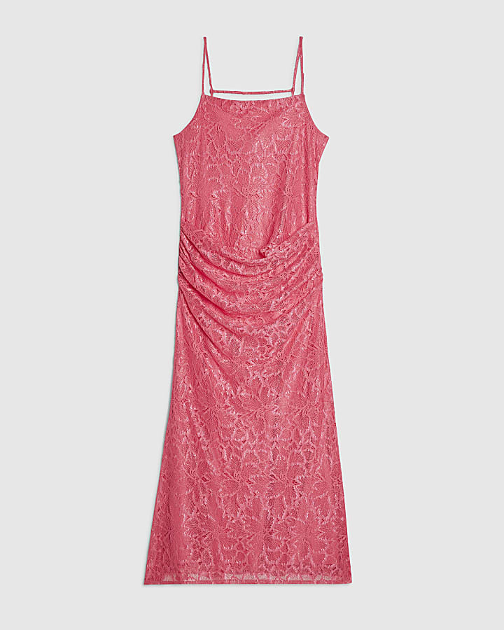 Pink Lace Drape Maxi Dress