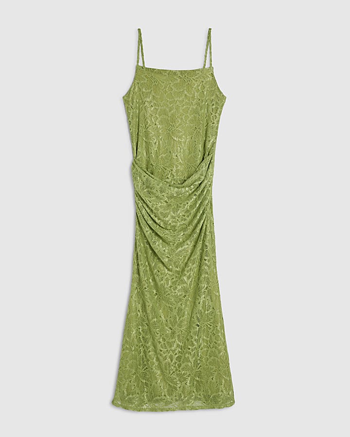 Green Lace Drape Maxi Dress