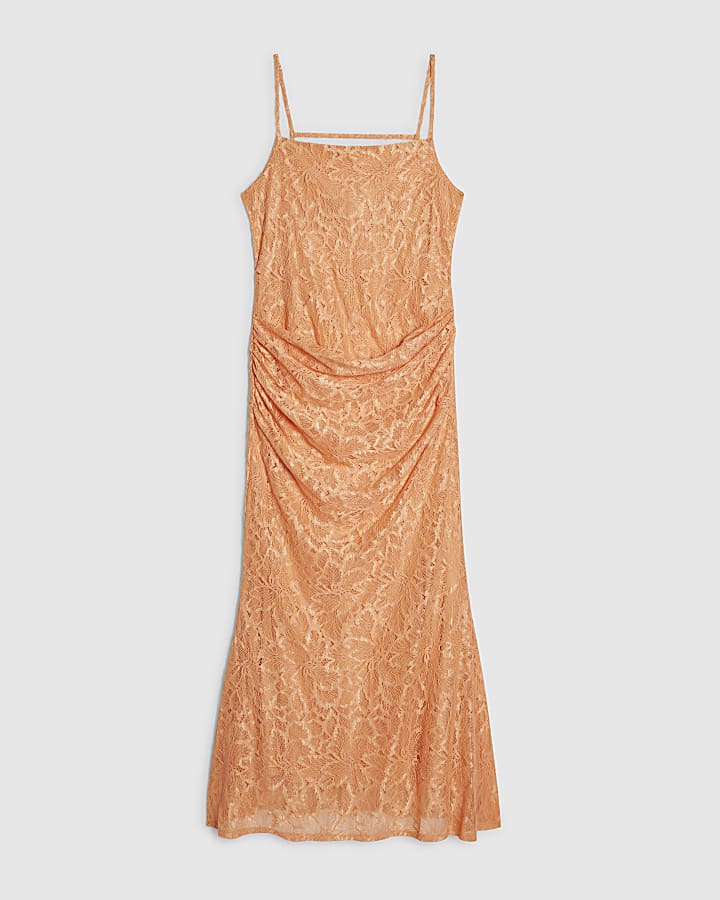Petite Orange Lace Drape Maxi Dress