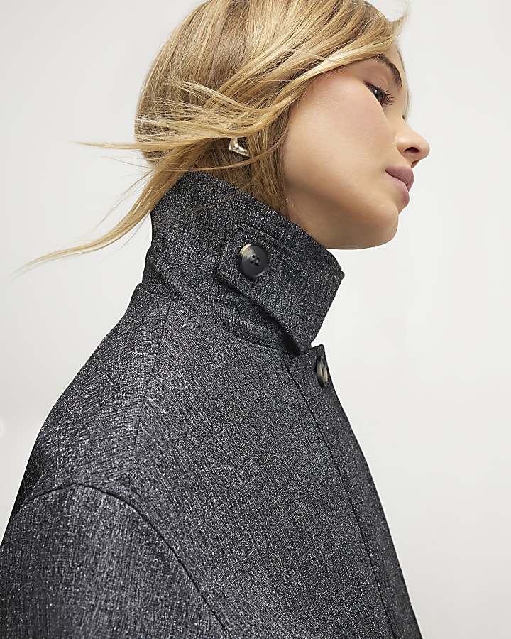 Black Funnel Neck Bubble Hem Bomber Jacket