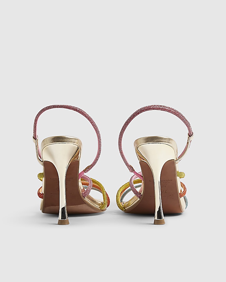 Multi Colour Diamante Strappy Heeled Sandals