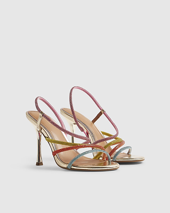 Multi Colour Diamante Strappy Heeled Sandals
