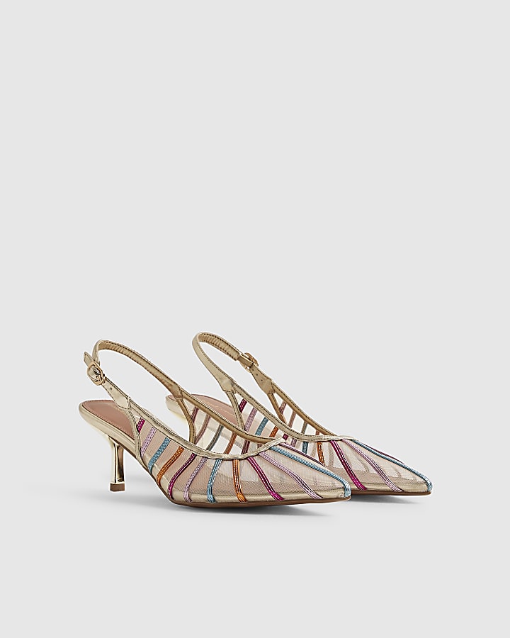 Multi Colour Panelled Mesh Court Heels