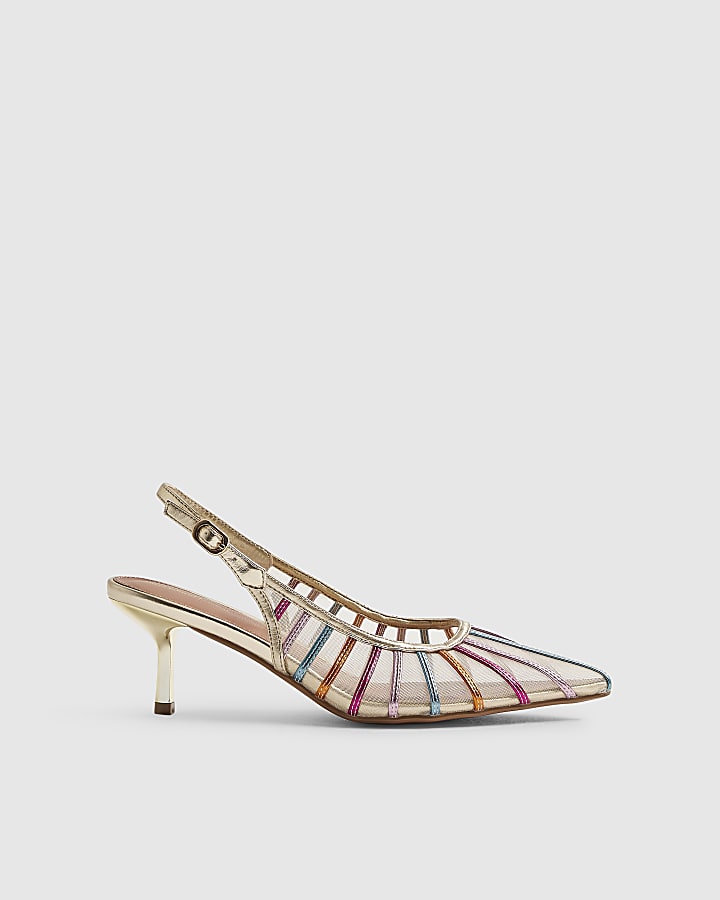 Multi Colour Panelled Mesh Court Heels