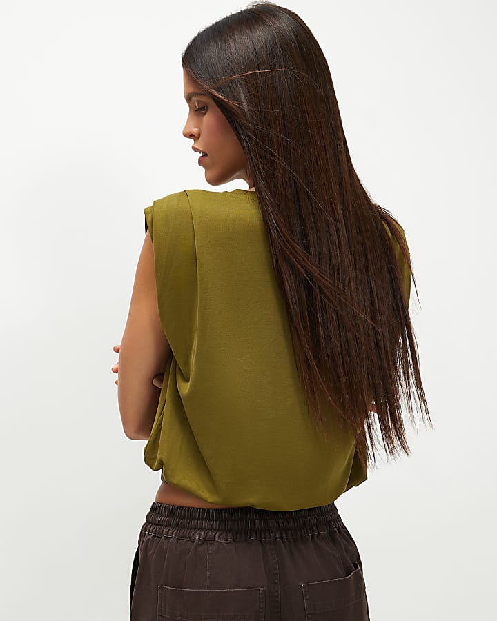 Green Short Sleeve Bubble Hem Top