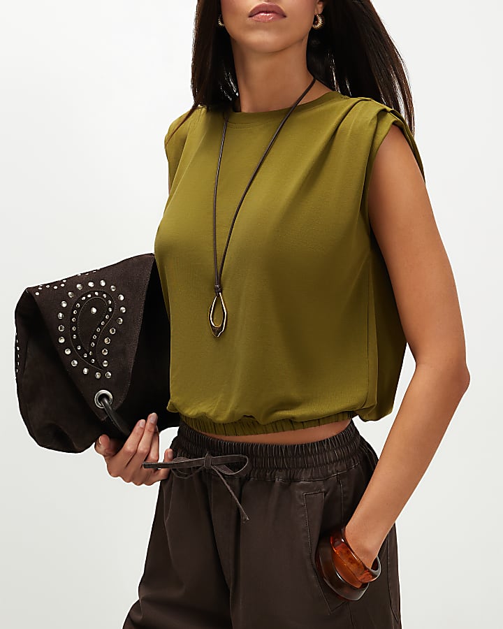 Green Short Sleeve Bubble Hem Top