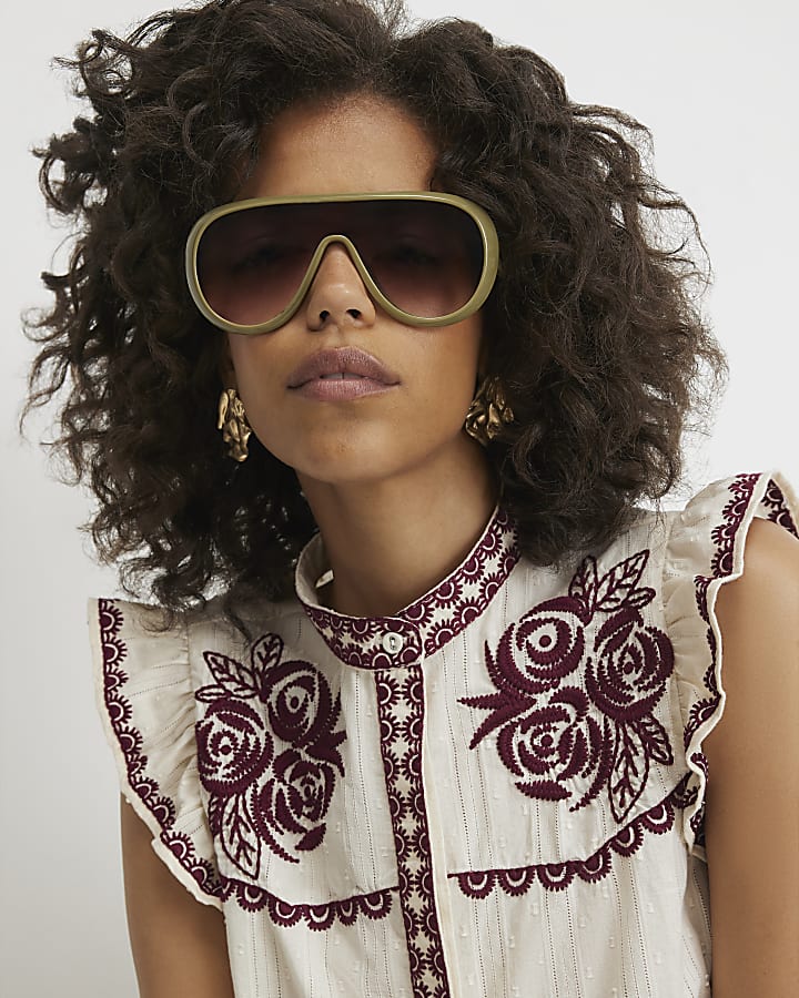 Cream Cotton Ruffle Embroidered Blouse