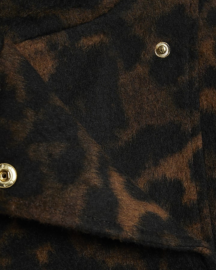 Brown Leopard Funnel Neck Jacket