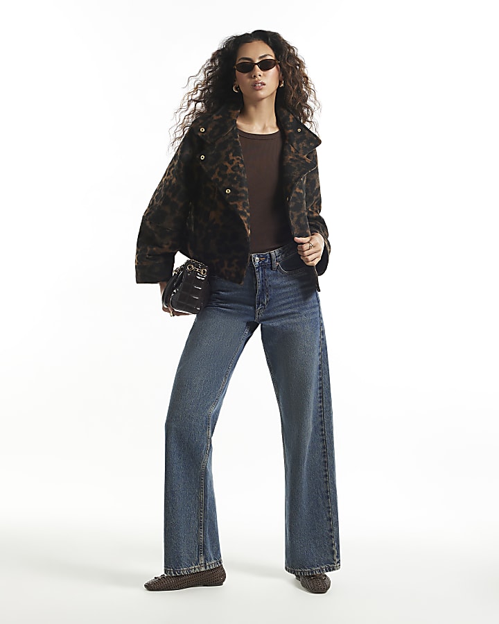 Brown Leopard Funnel Neck Jacket