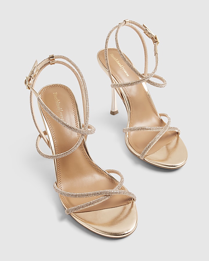 Rose Gold Diamante Strappy Heels