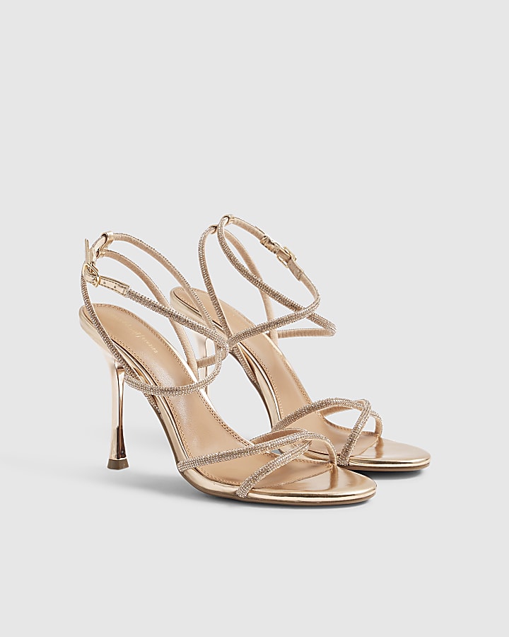 Rose Gold Diamante Strappy Heels