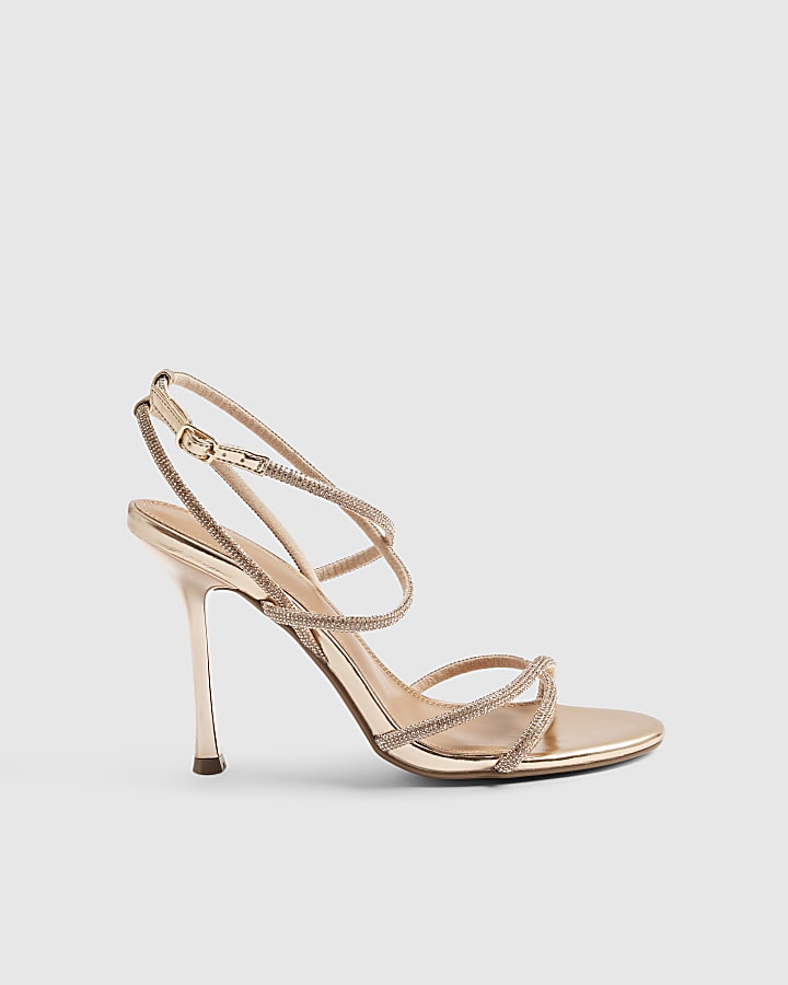 Rose Gold Diamante Strappy Heels