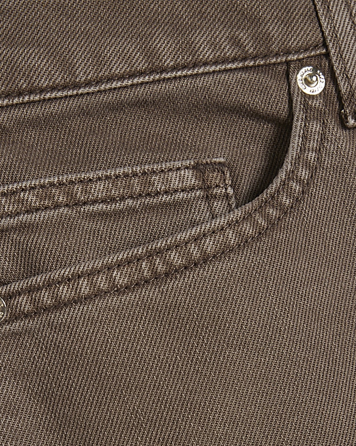 Petite Brown Mid Rise Barrel Leg Jeans