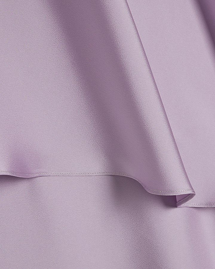 Purple Layered Lace Trim Satin Slip Dress