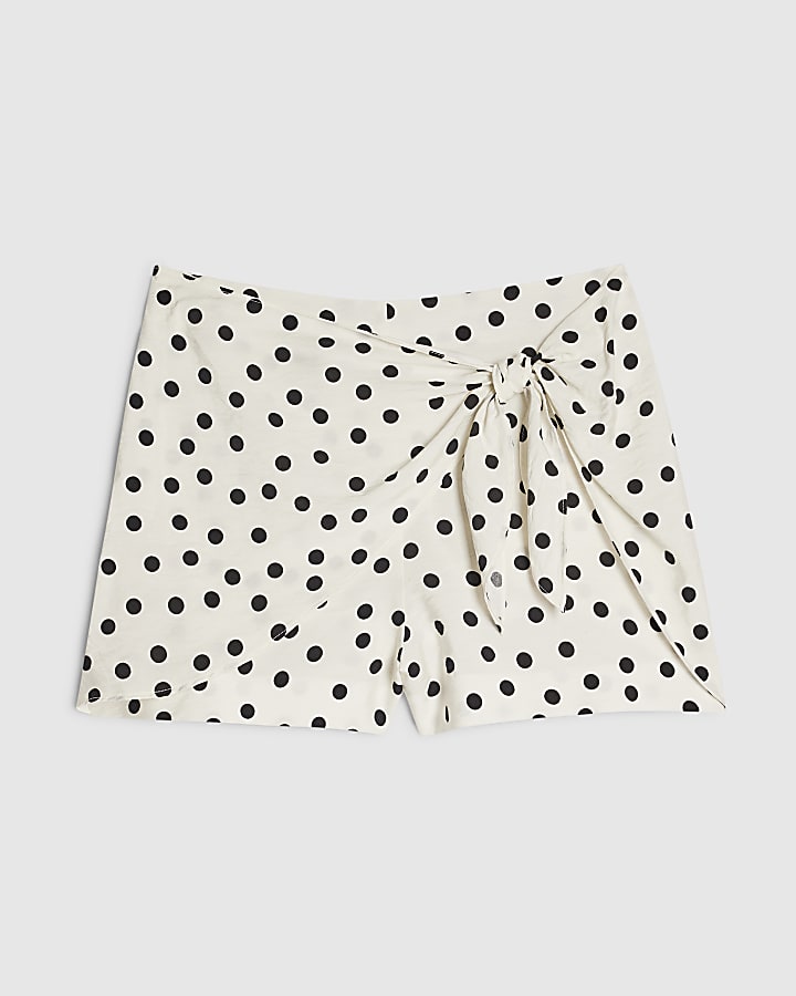 Cream Tie Front Polka Dot Skort