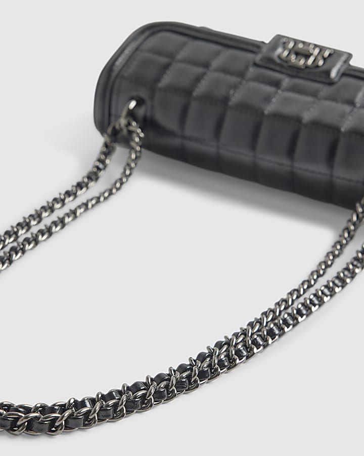 Black Quilted Pocket Front Shoulder Bag
