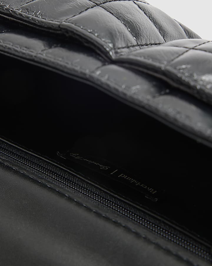 Black Quilted Pocket Front Shoulder Bag