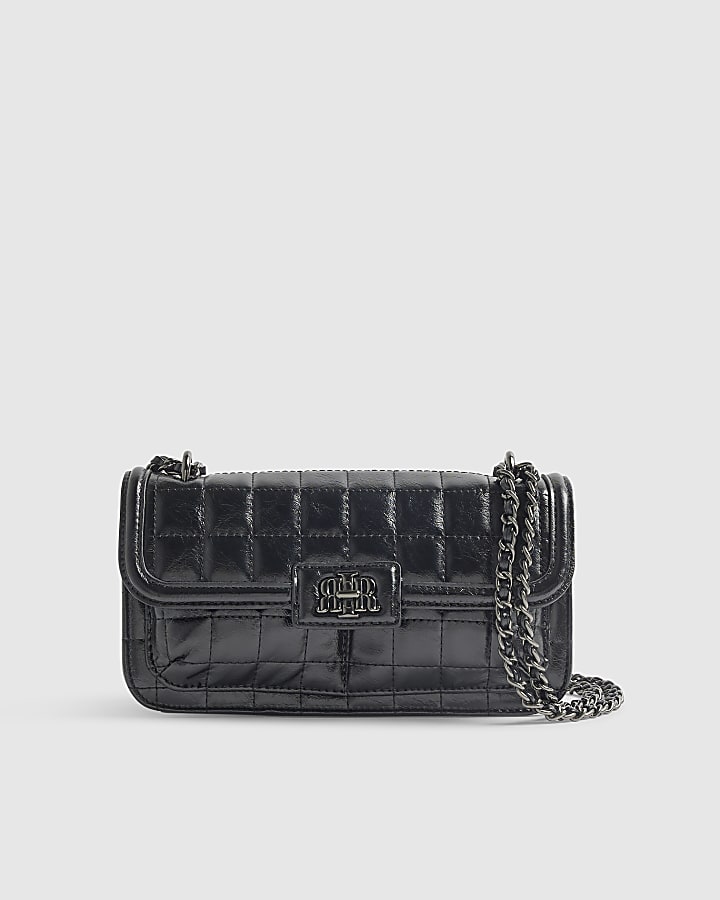 Black Quilted Pocket Front Shoulder Bag