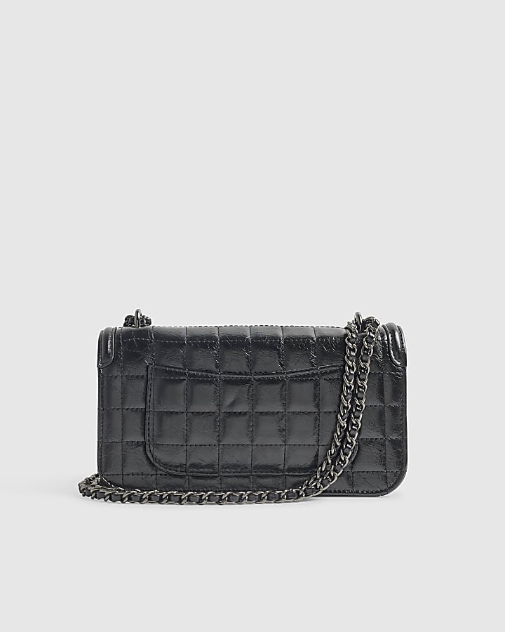 Black Quilted Pocket Front Shoulder Bag