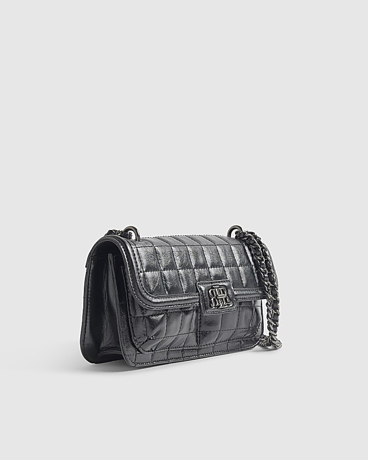 Black Quilted Pocket Front Shoulder Bag