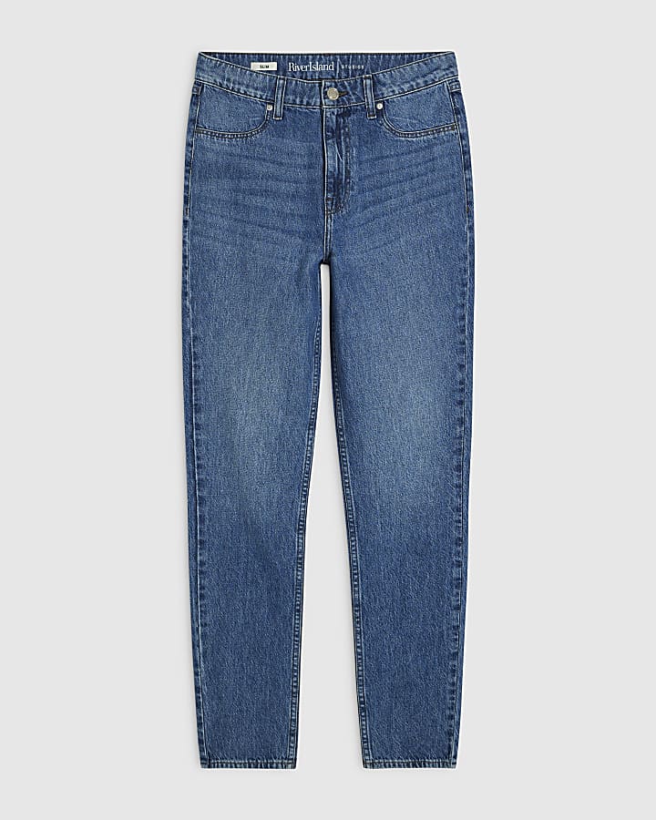 Blue High Waisted Slim Fit Jeans