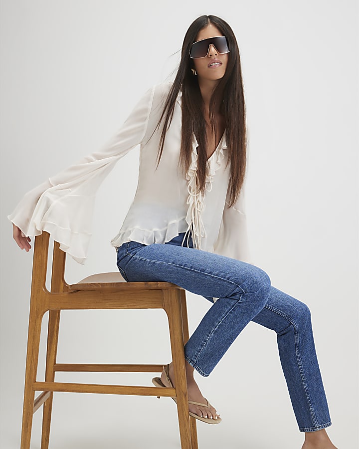 Blue High Waisted Slim Fit Jeans