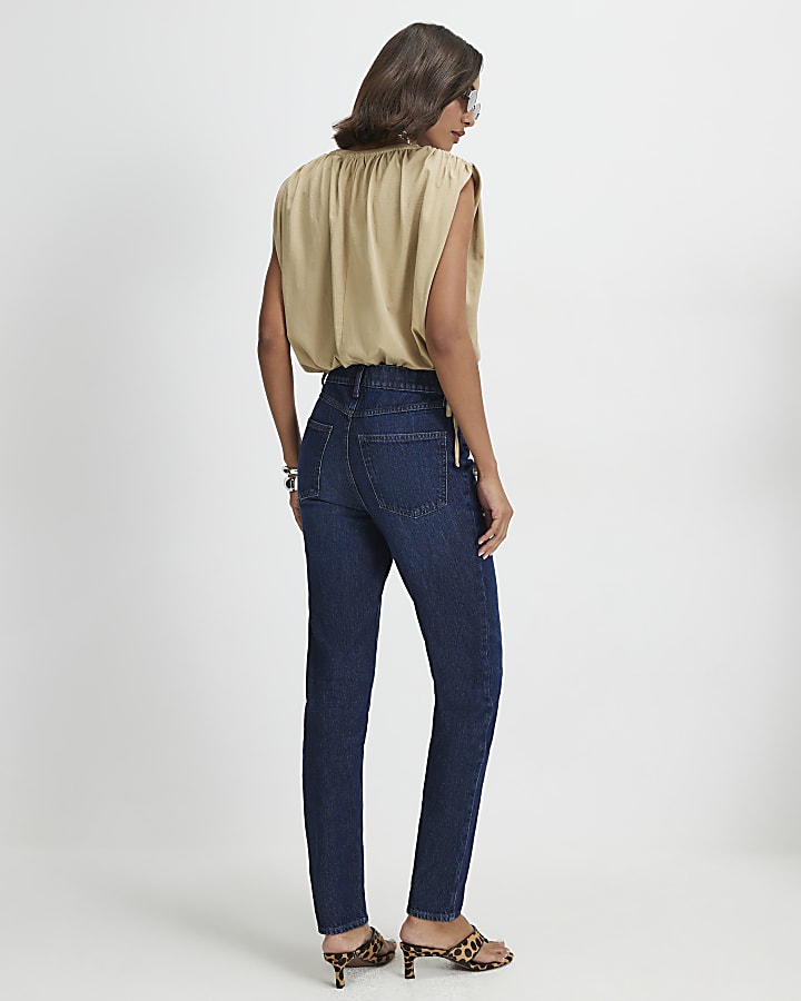 Blue High Waisted Slim Fit Jeans