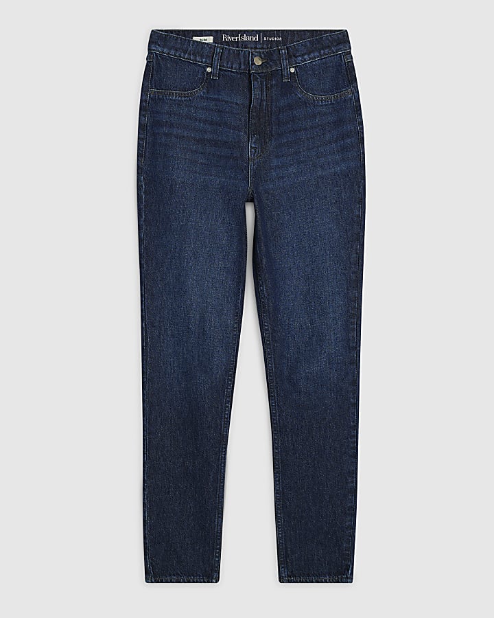 Blue High Waisted Slim Fit Jeans