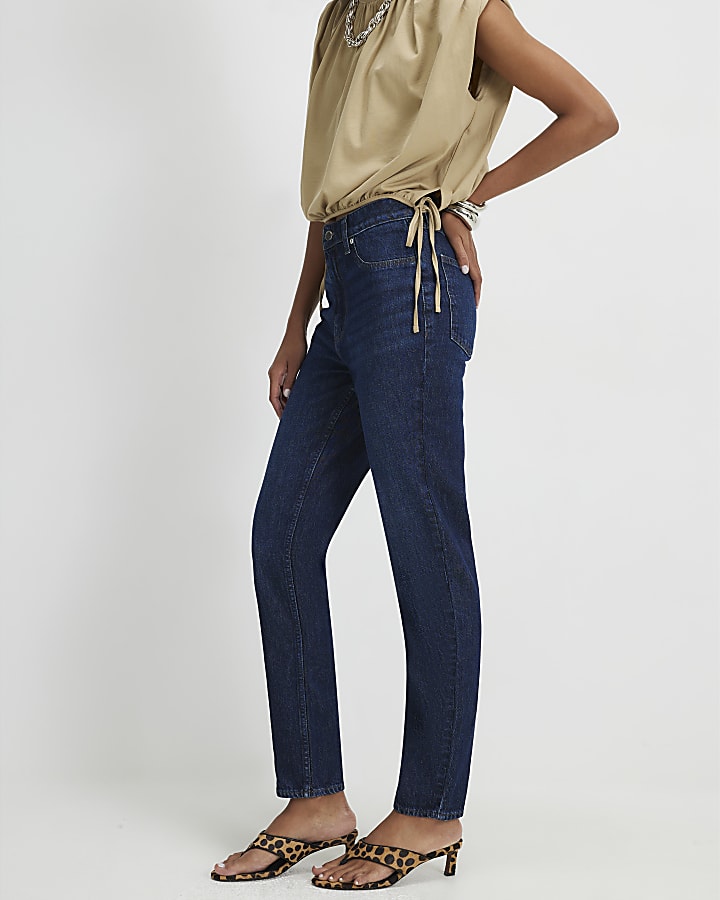 Blue High Waisted Slim Fit Jeans