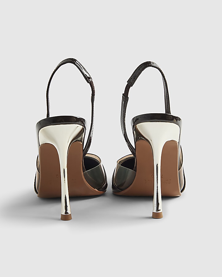 Brown Wide Fit Perspex Slingback Court Heels