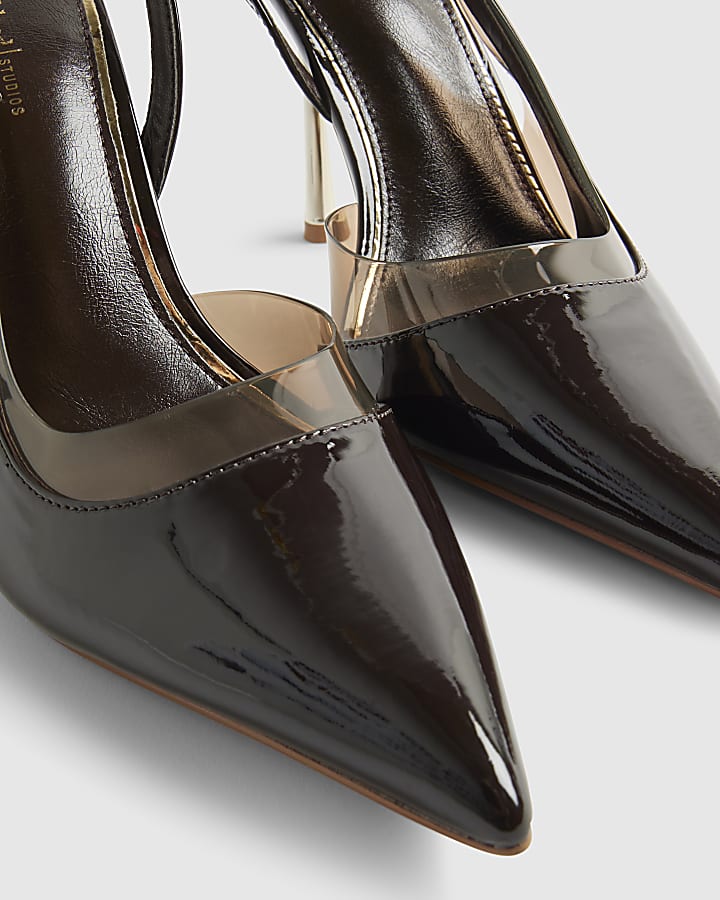 Brown Wide Fit Perspex Slingback Court Heels