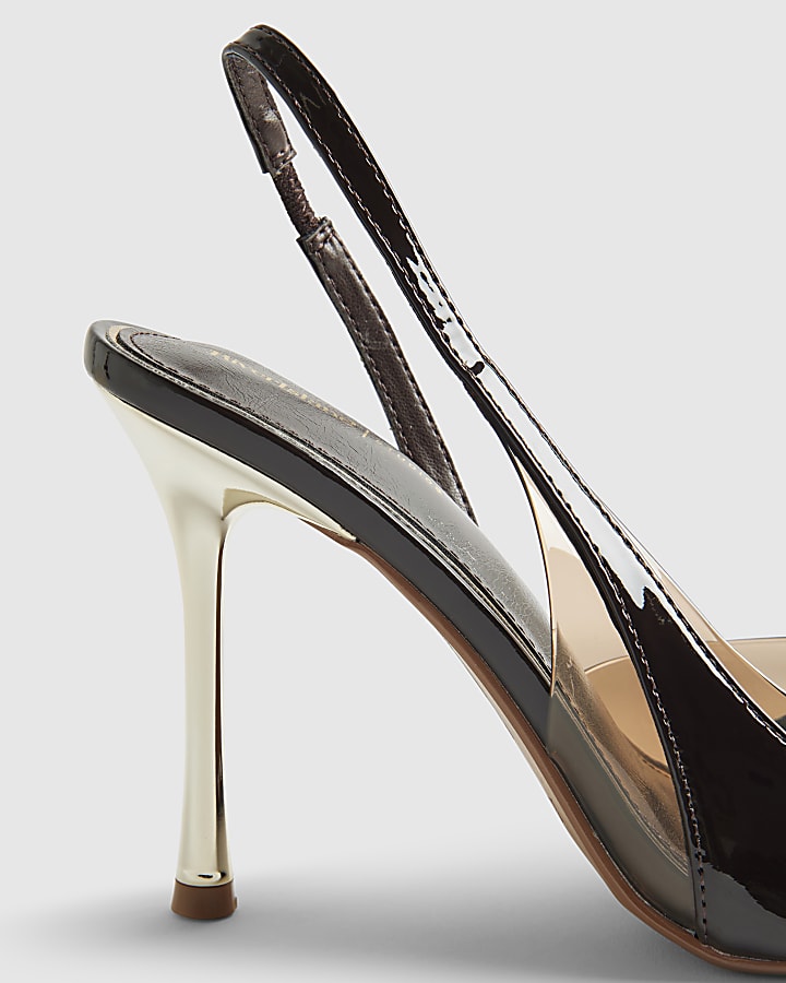 Brown Wide Fit Perspex Slingback Court Heels