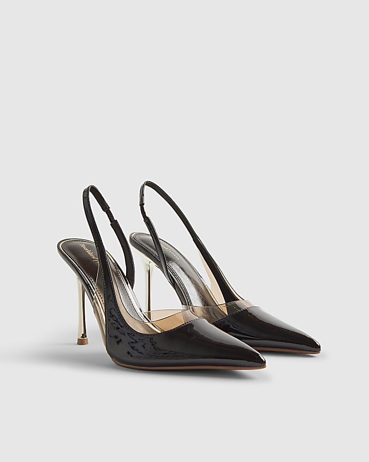 Brown Wide Fit Perspex Slingback Court Heels