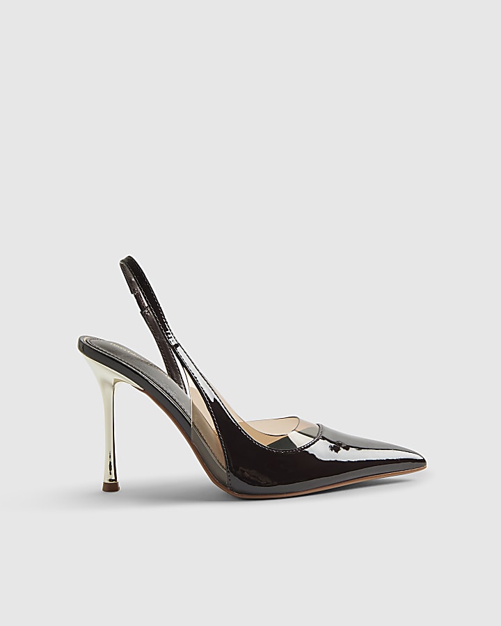 Brown Wide Fit Perspex Slingback Court Heels