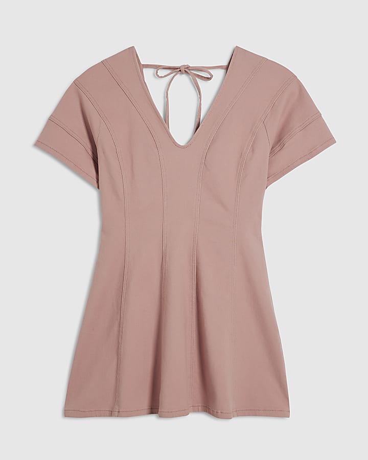 Pink Denim Seamed Mini Dress