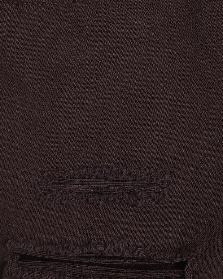 Brown Ripped 5 Pocket Hotpant Denim Shorts