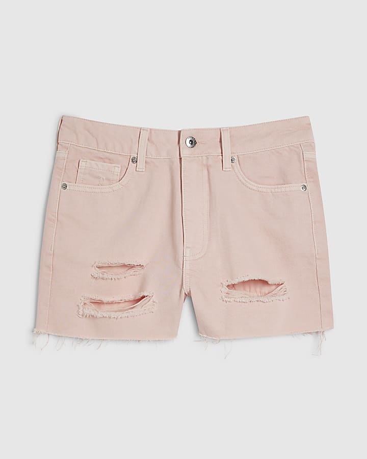 Pink Denim Ripped Hotpant Shorts