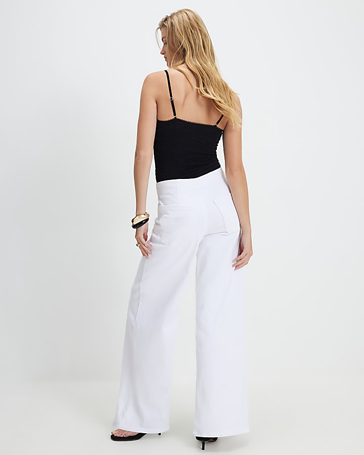 White Pull On Palazzo Jeans
