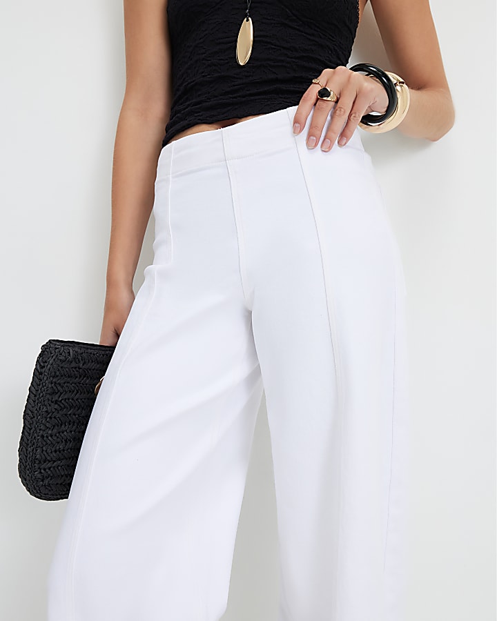 White Pull On Palazzo Jeans
