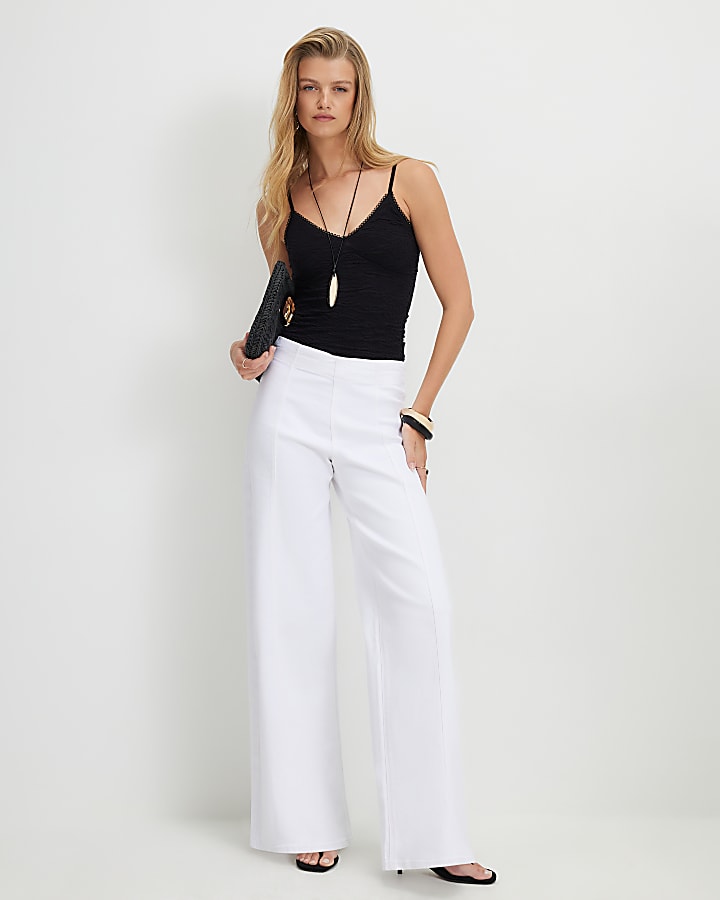 White Pull On Palazzo Jeans