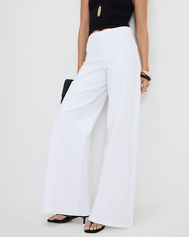 White Pull On Palazzo Jeans