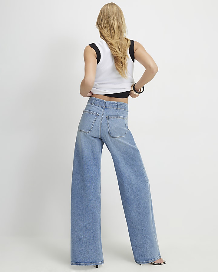 Blue Pull On Palazzo Jeans