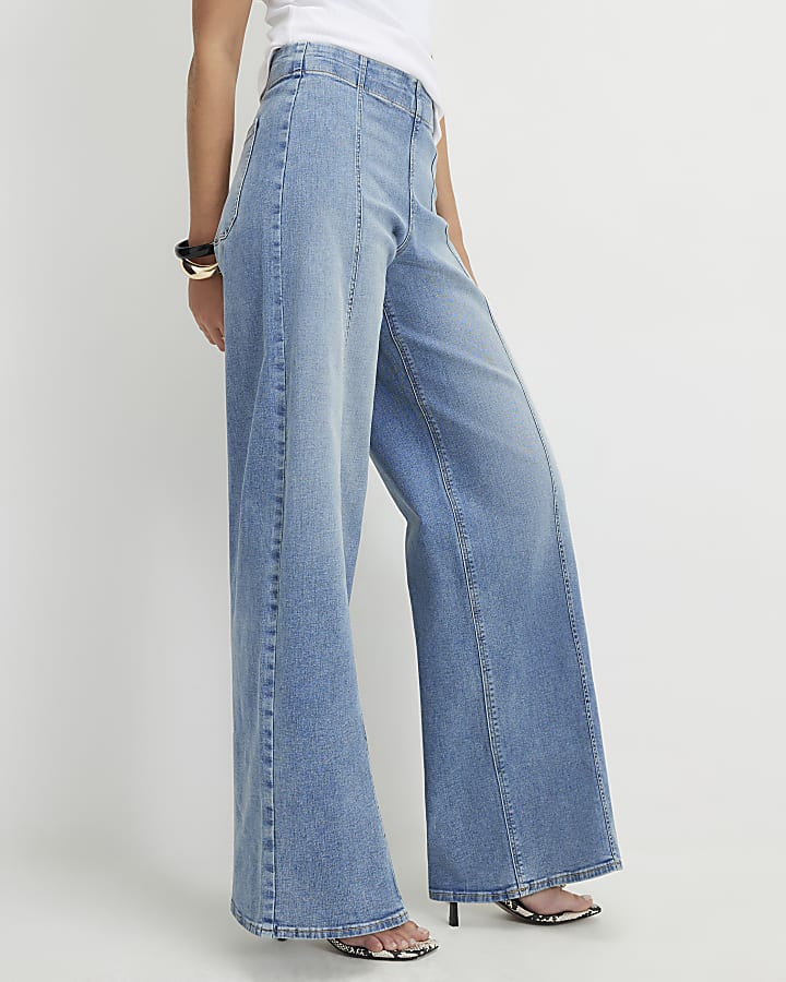Blue Pull On Palazzo Jeans