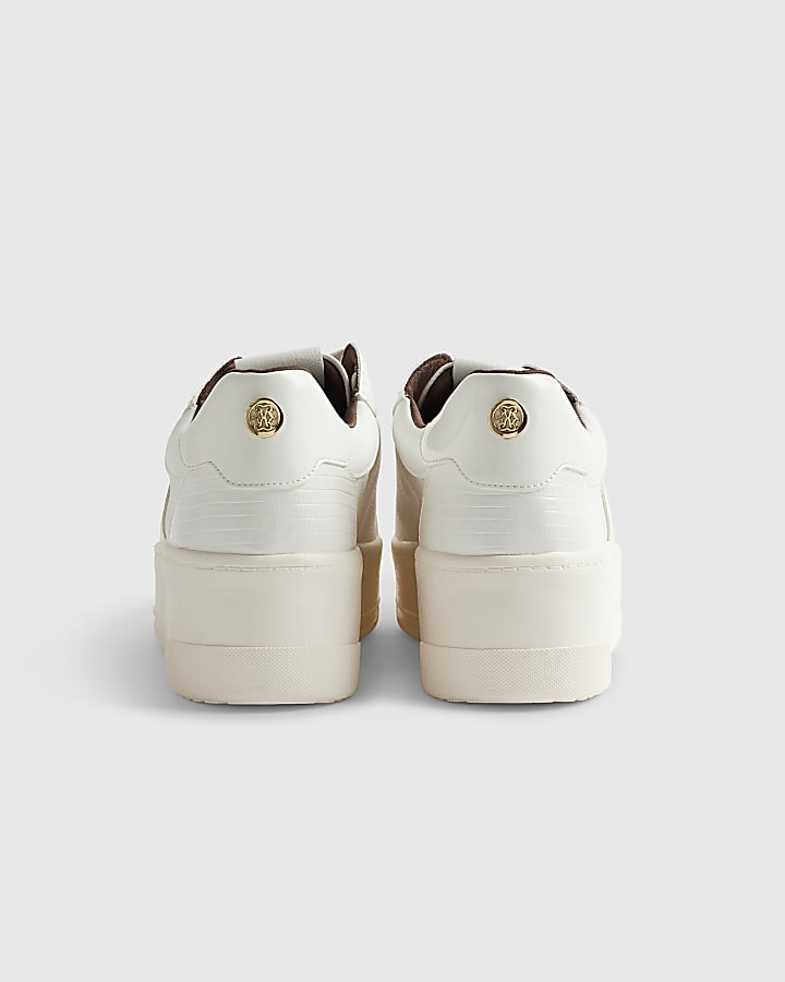White Wide Fit Lace Up Flatform Trainers