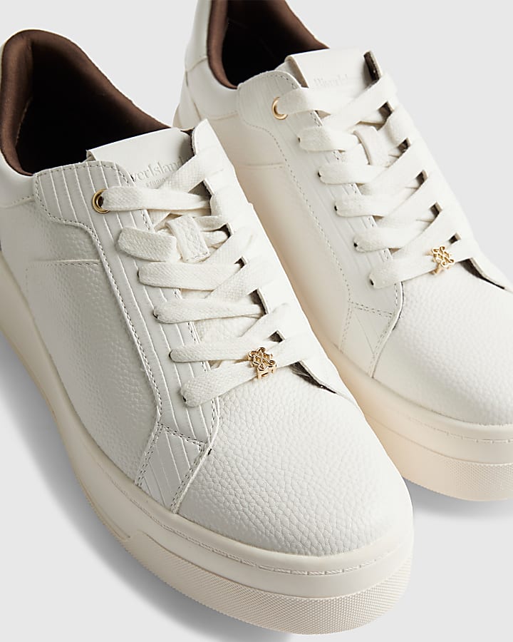 White Wide Fit Lace Up Flatform Trainers